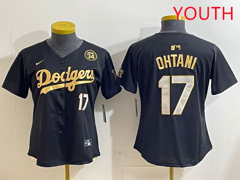 Youth Los Angeles Dodgers #17 Ohtani Black Gold Nike 2025 MLB Jersey style 4287->youth mlb jersey->Youth Jersey